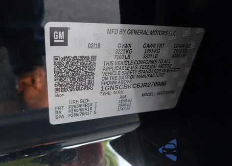 2018 Chevrolet Tahoe Lt z USA, uszkodzony, nr VIN 1GNSCBKC6JR270986